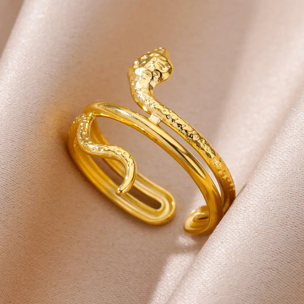 Snake Rings for Women Men Waterproof Stainless Steel Ring Gothic Gold Color Couple hombres Aesthetic Jewelry anillos mujer