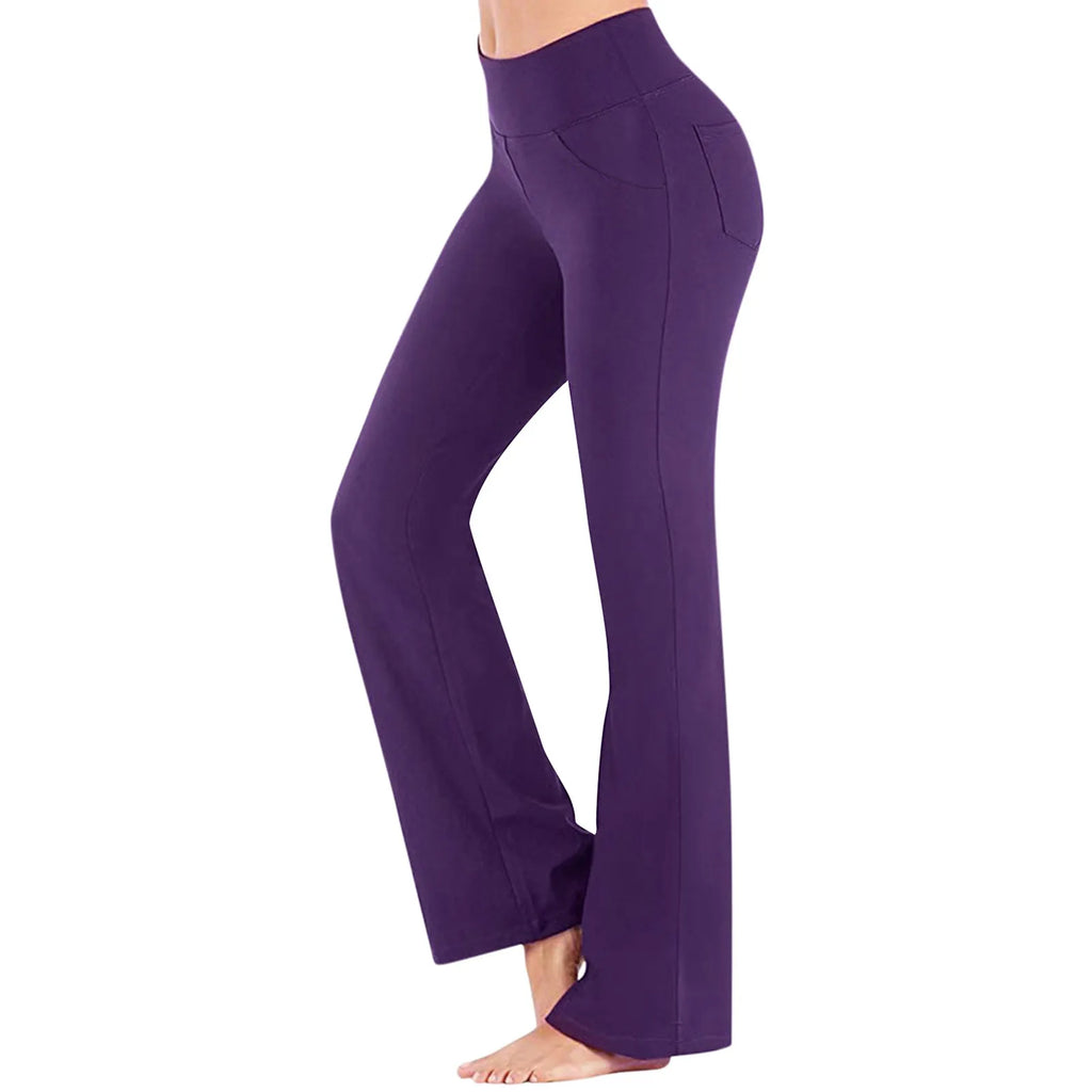 Flared Leggings Basic Yoga Pants With Pockets Women High Waist Breathable Comfortable Pants Gym Sports Slim Flared Tight Pants