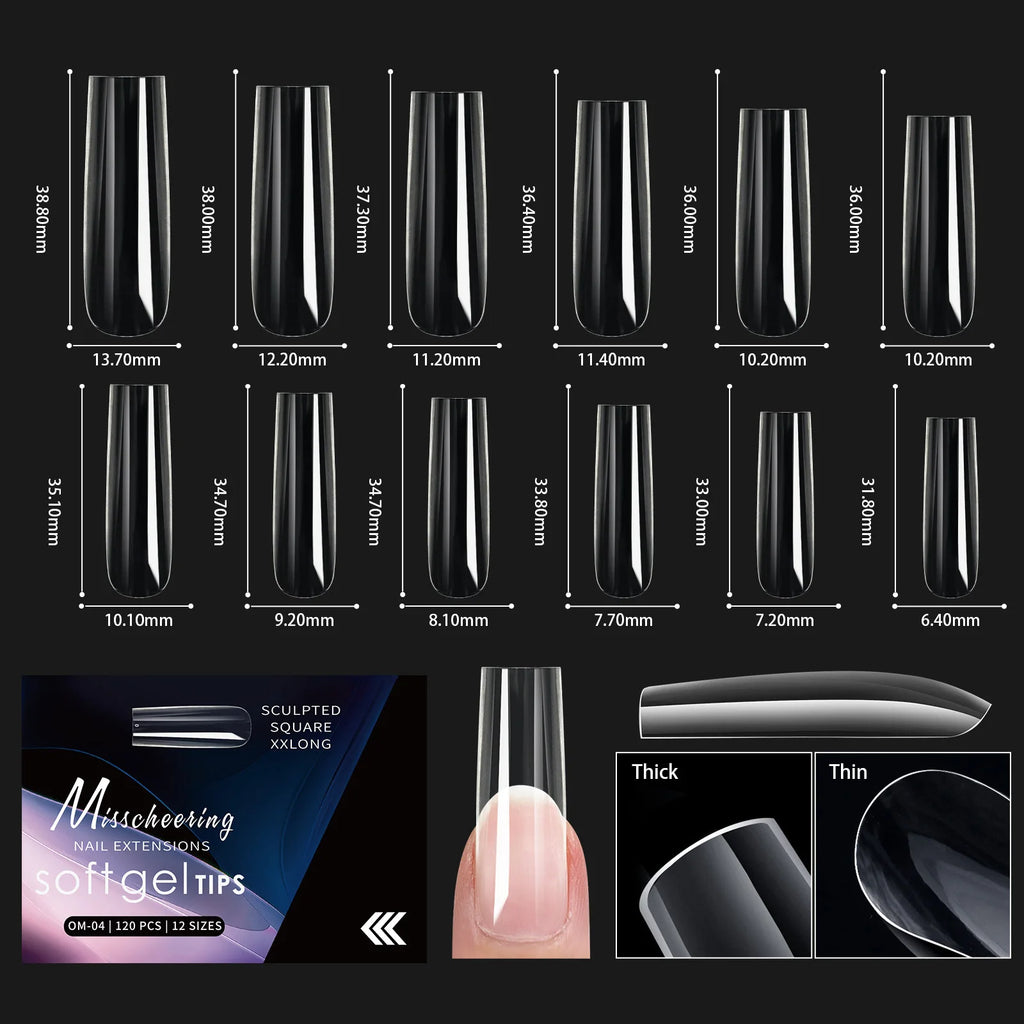 120/140pcs Almond Stiletto False Nail Tips Clear Soft Fake Nails Extension For Home DIY Nail Salon Manicure Press On Nails