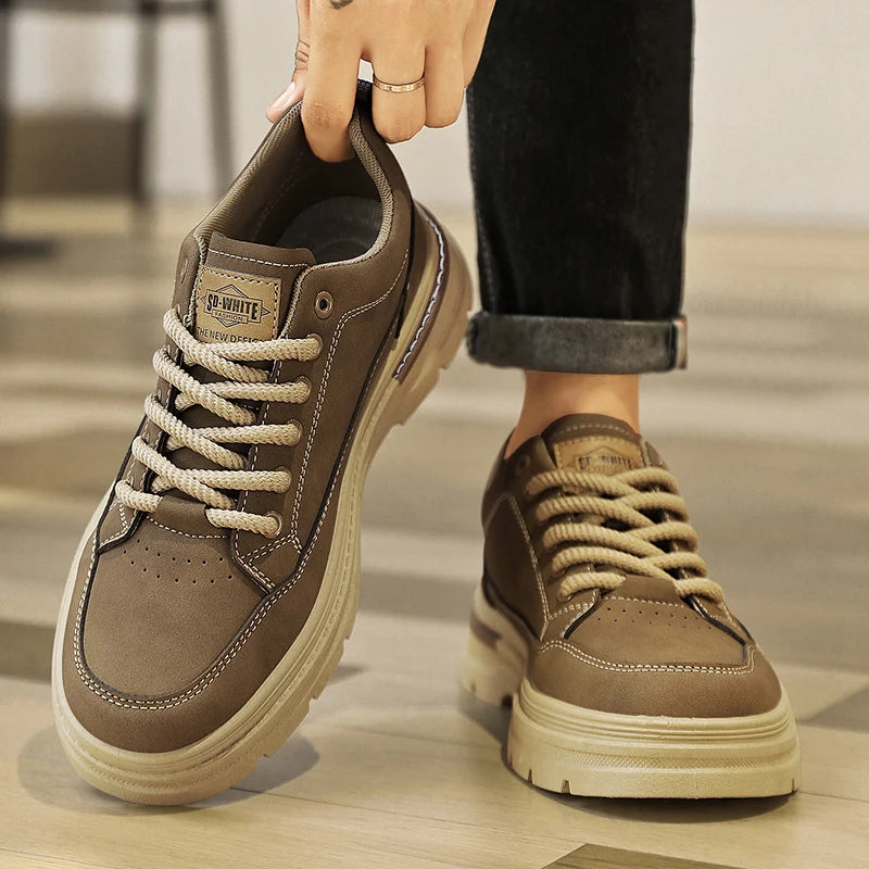 Men Leather Casual Shoes Outdoor Thick Sole Men Work Boots Comfortable Walking Sports Shoes for Men Designer Anti-Slip Men Shoes