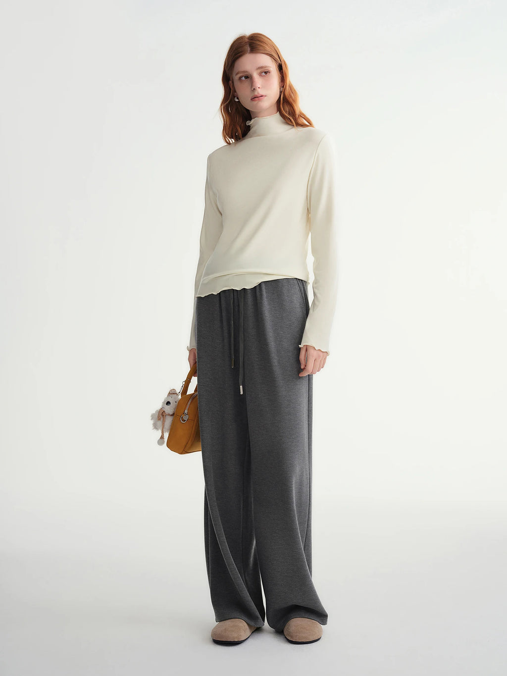 DUSHU Self-Heating Wool T-shirts Half-High Collar Soft Knit  Women's Longline Bralette Fall Winter Curvy Solid Color Pullovers