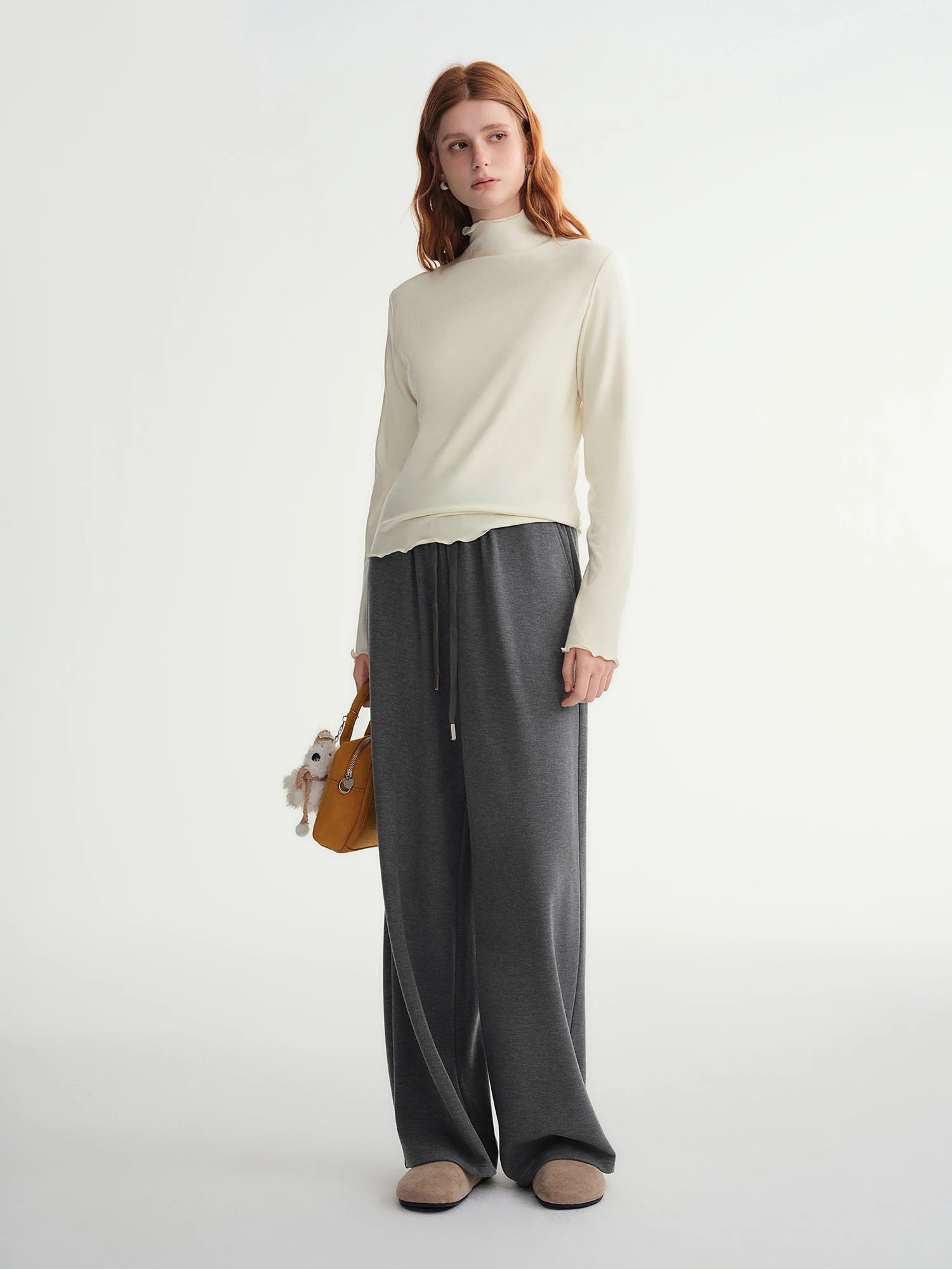 DUSHU Self-Heating Wool T-shirts Half-High Collar Soft Knit  Women's Longline Bralette Fall Winter Curvy Solid Color Pullovers