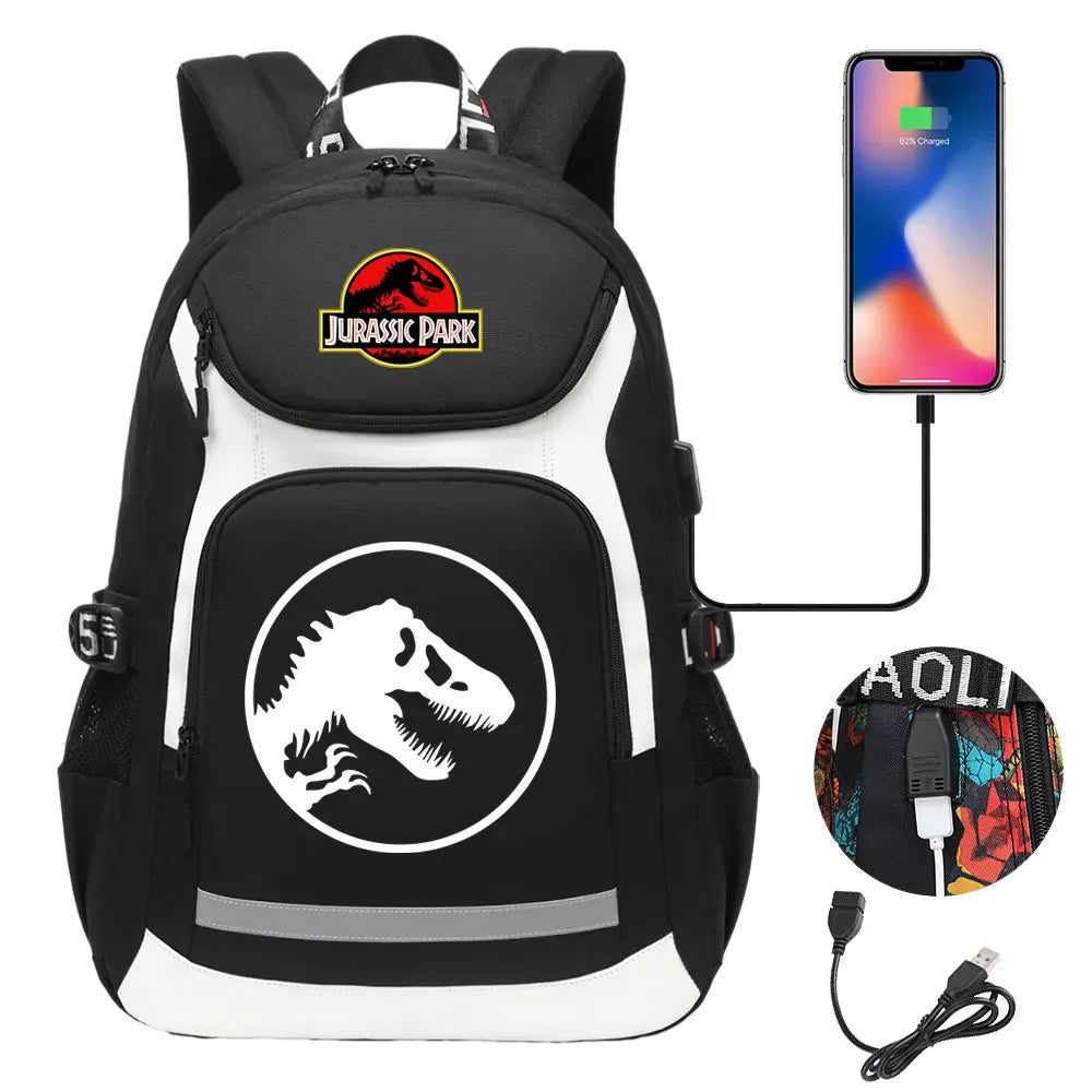Jurassic World Park Dinosaur Girls Boys Kids School Book Bags USB Teenagers Schoolbags Women Men Laptop Travel Backpack