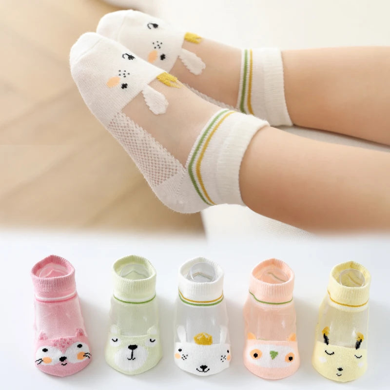 Girls Summer Mesh Thin Sock Cotton Baby Short Socks 5 Pairs Toddler Boys Kids Children Colorful Socks 5 pairs WMF043
