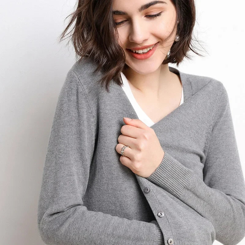2025 Women Cardigans Long Sleeve Knitted Outerwear Solid Thin Spring Autumn Sweaters V-neck Knitwears Korean Fashion Cardigans