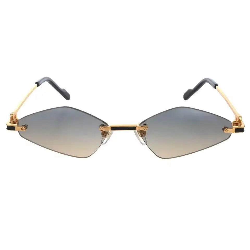 Luxury Hexagon Semi-Rimless Sunglasses Men Women Gold/Yellow/White Stainless Steel UV400 Glass Lenses Gradient Washable