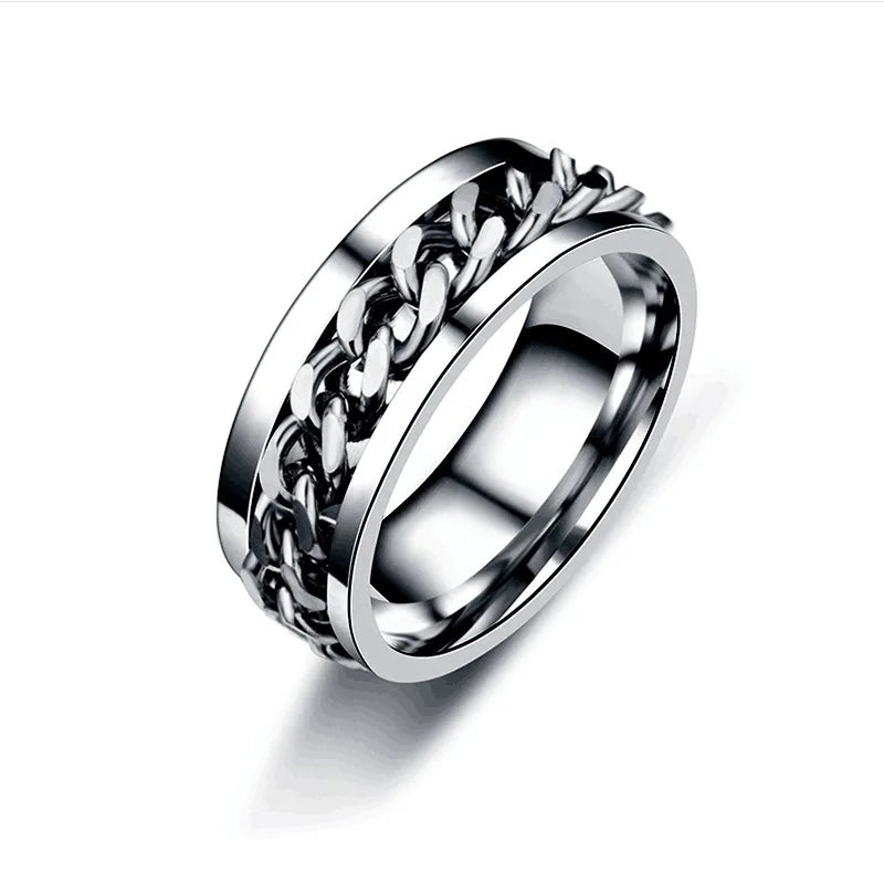 Titanium Steel Rotatable Chain Fidget Spinner Mens Rings Multifunction Anti Stress Knuckle Ring Accessories Anillo Hombres