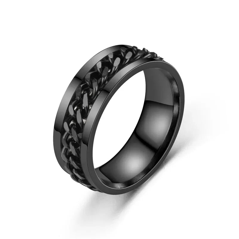 Stress Ring For Stainless Steel Rotatable Chain Fidget Metal Spinner Men Band Ring Jewelry Anillos De Hombres