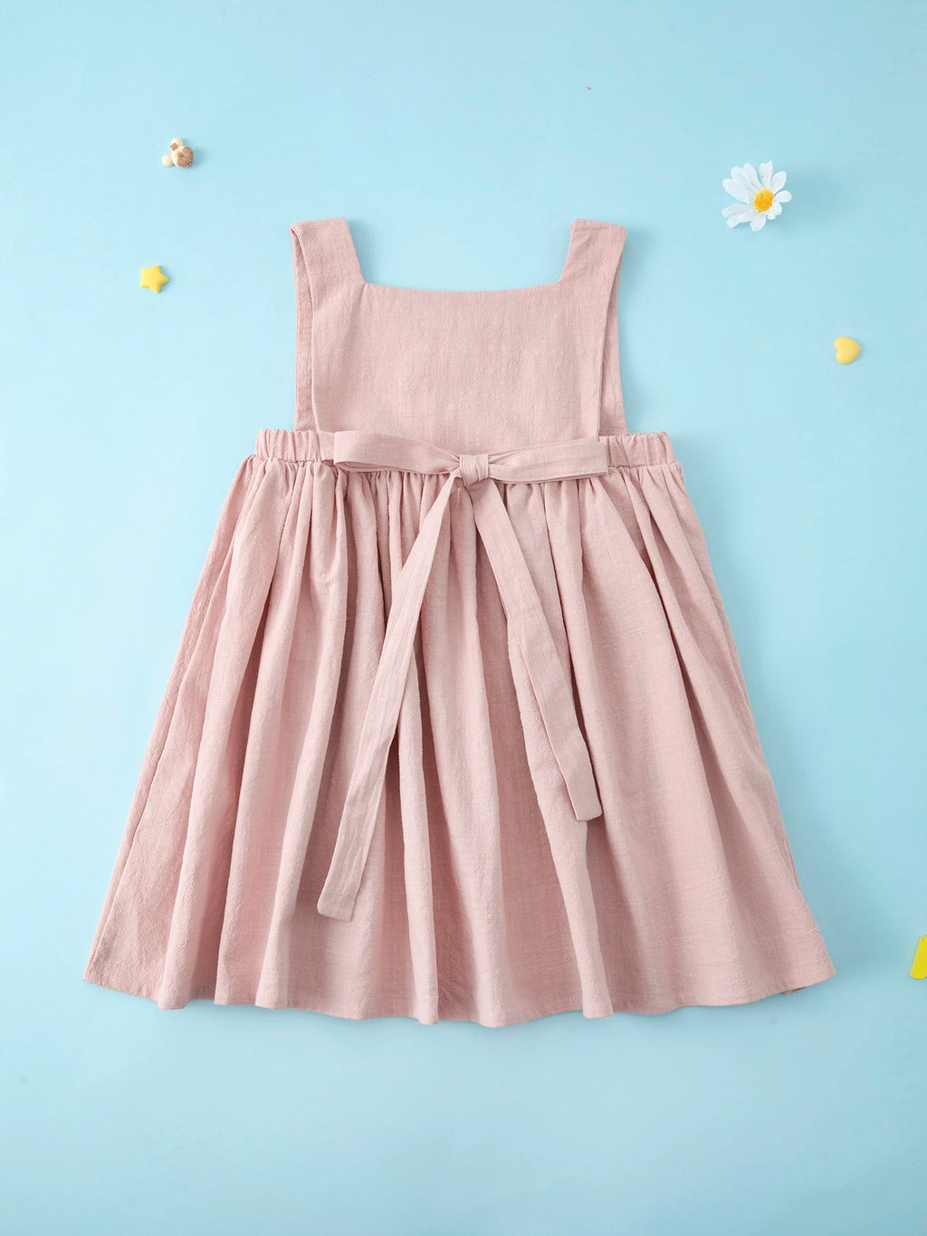 Summer kids clothes solid color suspender girl frocks linen cotton sleeveless summer dress