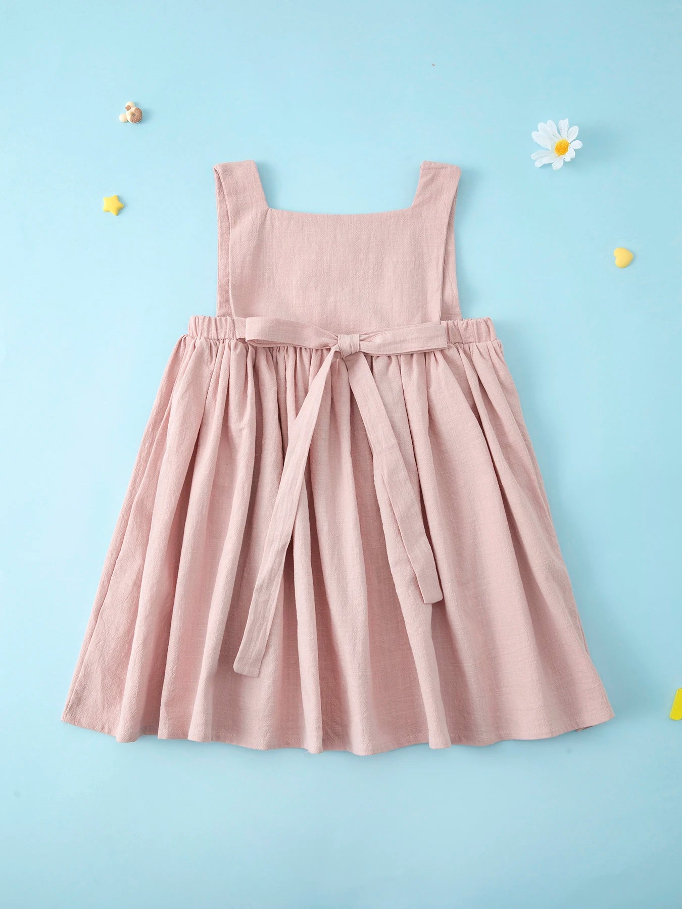 Summer kids clothes solid color suspender girl frocks linen cotton sleeveless summer dress