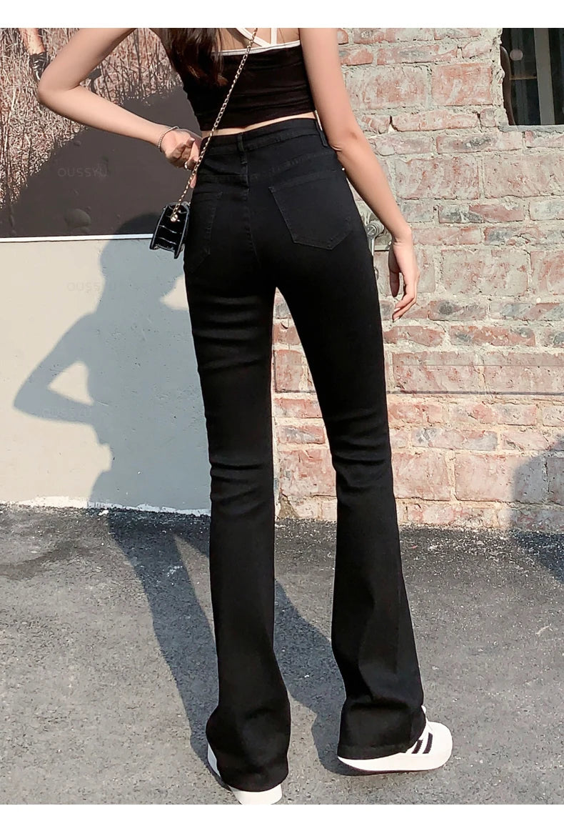 Flared Jeans Woman High Waist Denim Trousers For Female Blue White Black Elastic Skinny Fashion Classic Leisure Wide Leg Pants
