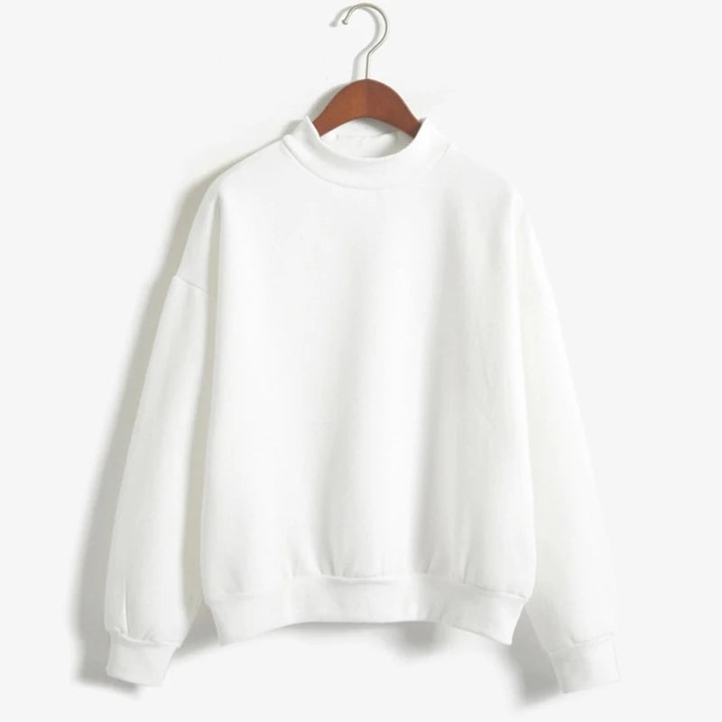 Fleecing Half High Neck Long Sleeve Casual Top For Women Clothing Autumn Winter Trend Solid Simple Pink Sweatshirts New Basic