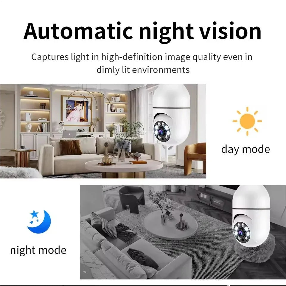 E27 Bulb Surveillance Outdoor Security Camera Automatic Night Vision Color Indoor Motion Detection Focus Zoom WiFi Camera