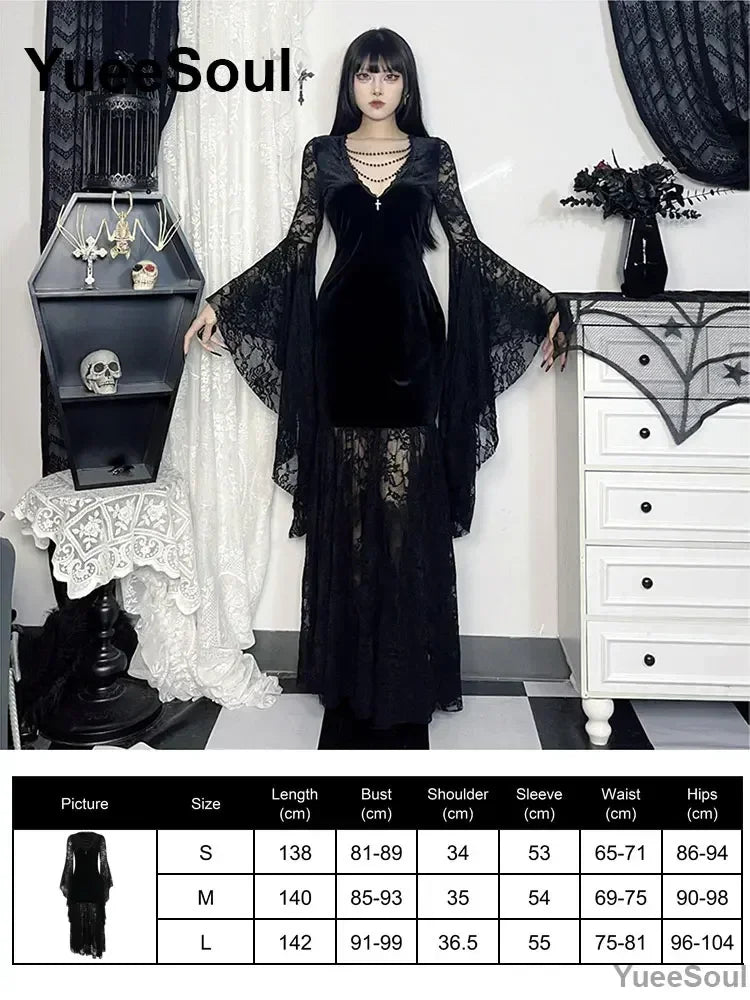 Halloween Gothic Grunge Punk Women Dress Long Sleeve Lace Slim Black Dresses 2026 New Y2K Harajuku Lolita Fairy Core Party Dress
