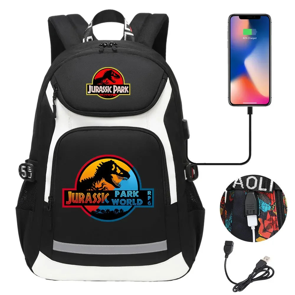 Jurassic World Park Dinosaur Girls Boys Kids School Book Bags USB Teenagers Schoolbags Women Men Laptop Travel Backpack