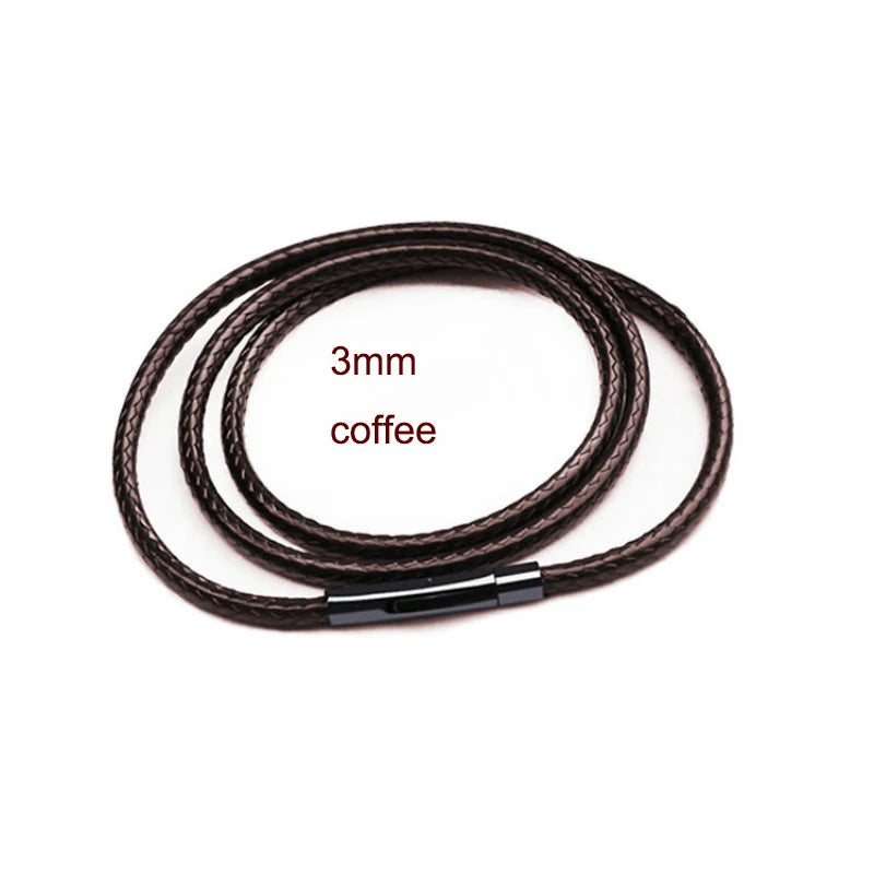 3mm Black Brown Braided Leather Rope Necklace for Men Chain Choker Men Collar Neck Diy Pendant Cord Colgante Hombres Cuello 60cm