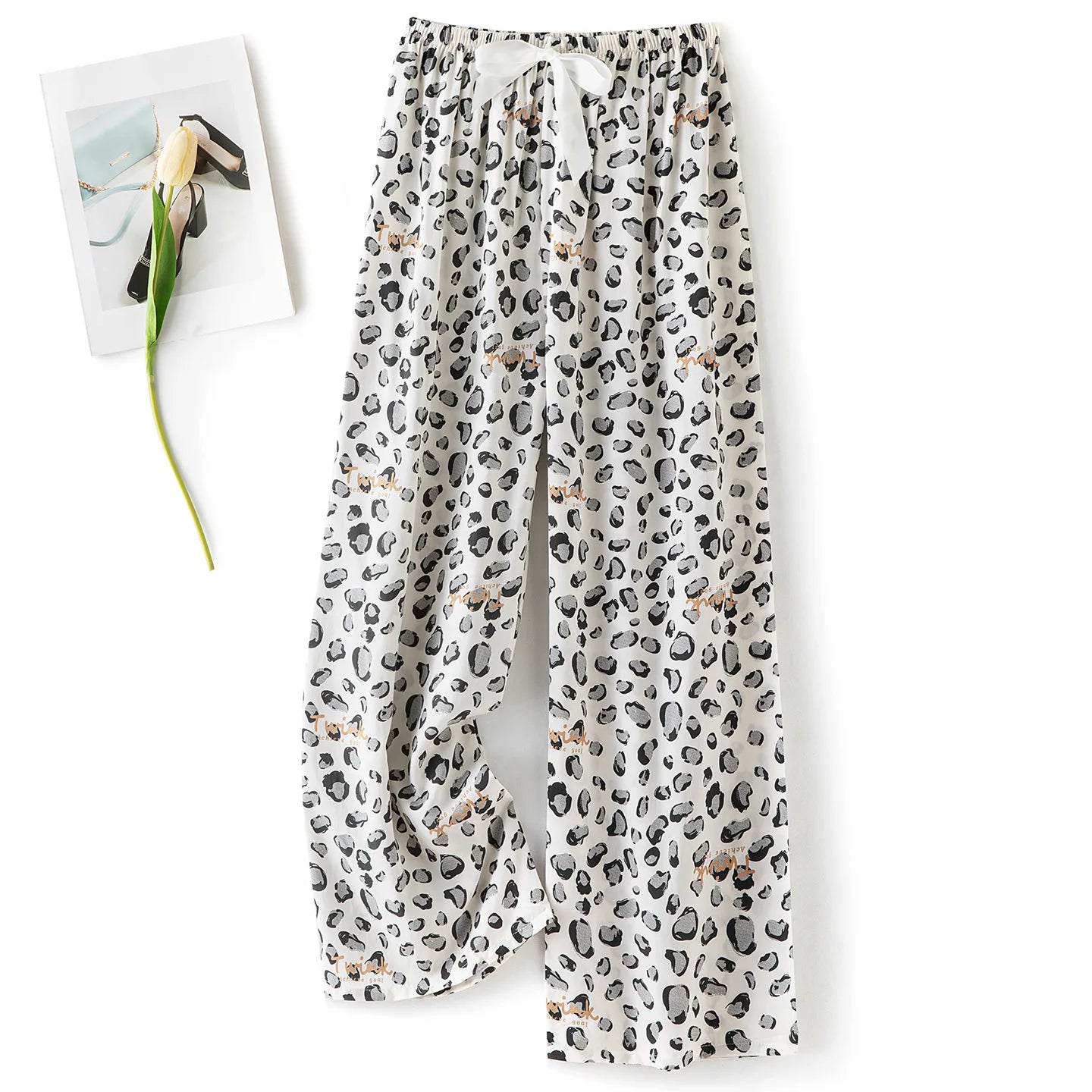 Women Casual Autumn Wide Leg Pants Floral Beach Trousers High Waist Boho Ethnic Style Calf Pants Four Season Girls Home Clothes