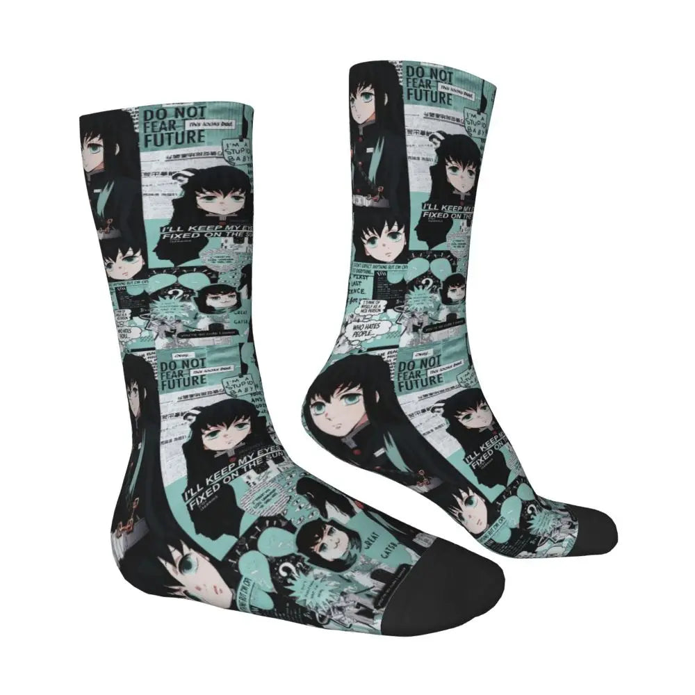 Custom Giyuu Tomioka Demon Slayer Men Women Crew Socks Unisex Kawaii Kimetsu No Yaiba Spring Summer Autumn Winter Dress Socks