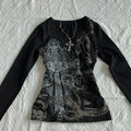 V-Neck Slim and Versatile Punk Full Printed Long-sleeves Europe and America Fashionable Tops for Women's Y2k Sweatshirts