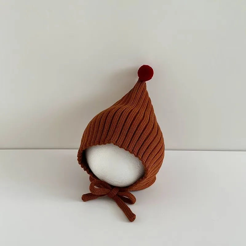 0-24M Baby Beanie Newborn Elf Hat Spring Autumn Knitted Windproof Warm Earflap Cap With Pom Pom