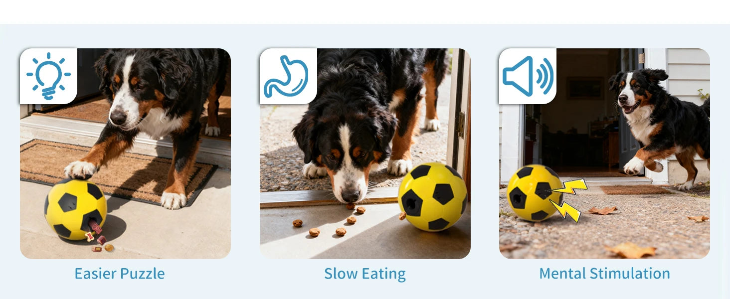 Interactive Dog Toys Treat Dispensers, Dog Giggle Treat Ball Rewards Puzzle Squeaky Soccer Ball, Mental Stimulation