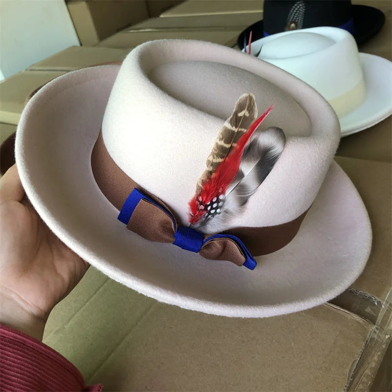 Men's hat Fedora Hat Women's Fashion Autumn and Winter Pork Pie Double Concave Small Brim Men's Jazz Hat Gorras para hombres