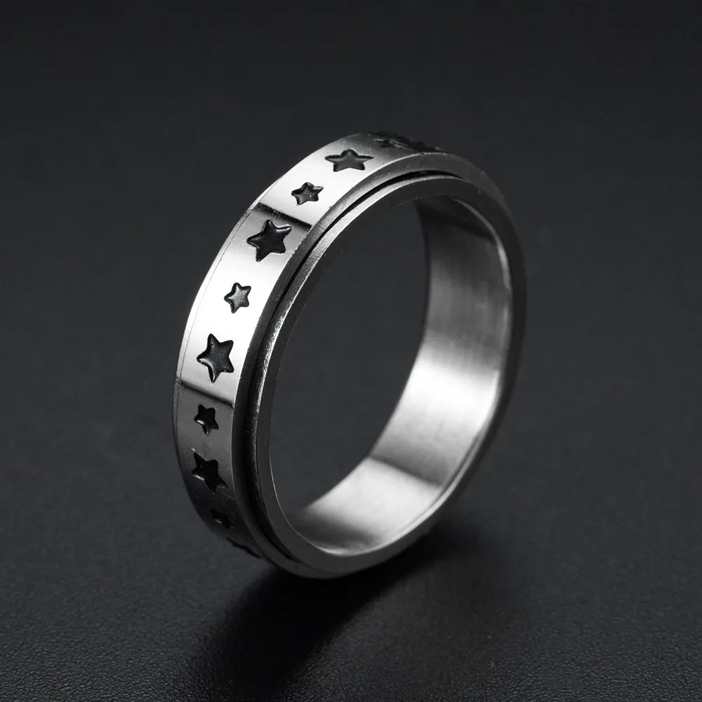 Titanium Steel Rotatable Chain Fidget Spinner Mens Rings Multifunction Anti Stress Knuckle Ring Accessories Anillo Hombres