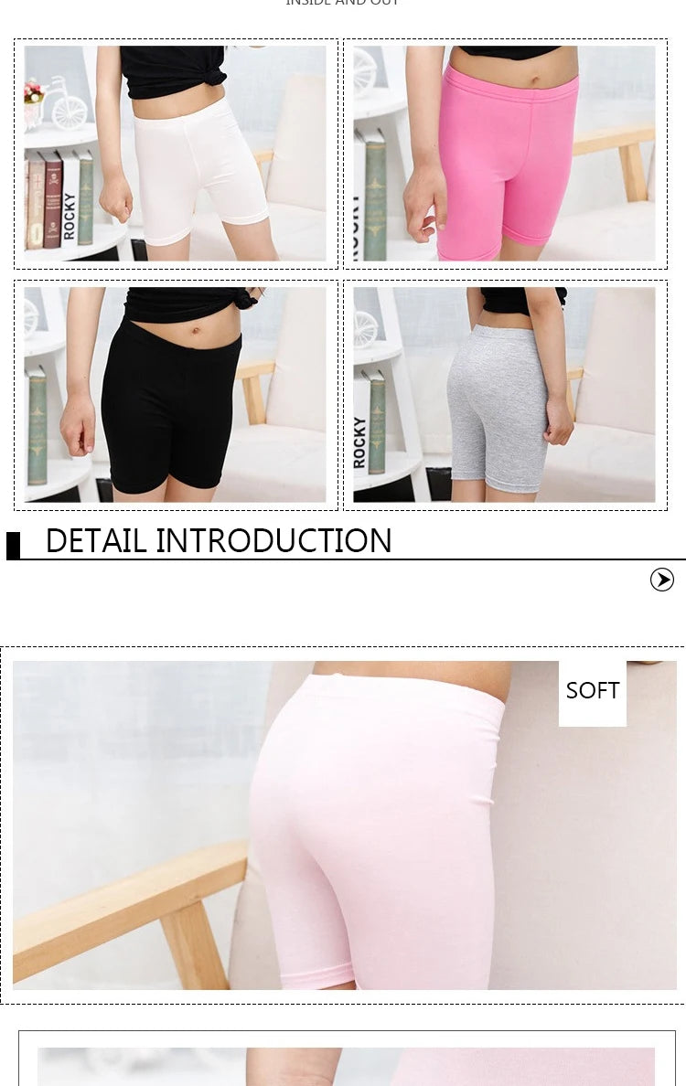 2Pcs Summer Solid Color Kids Leggings Girls Safety Shorts Cotton Leggings Girls' Beach Shorts Are Suitable For Children Age 2-13