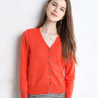 2025 Women Cardigans Long Sleeve Knitted Outerwear Solid Thin Spring Autumn Sweaters V-neck Knitwears Korean Fashion Cardigans