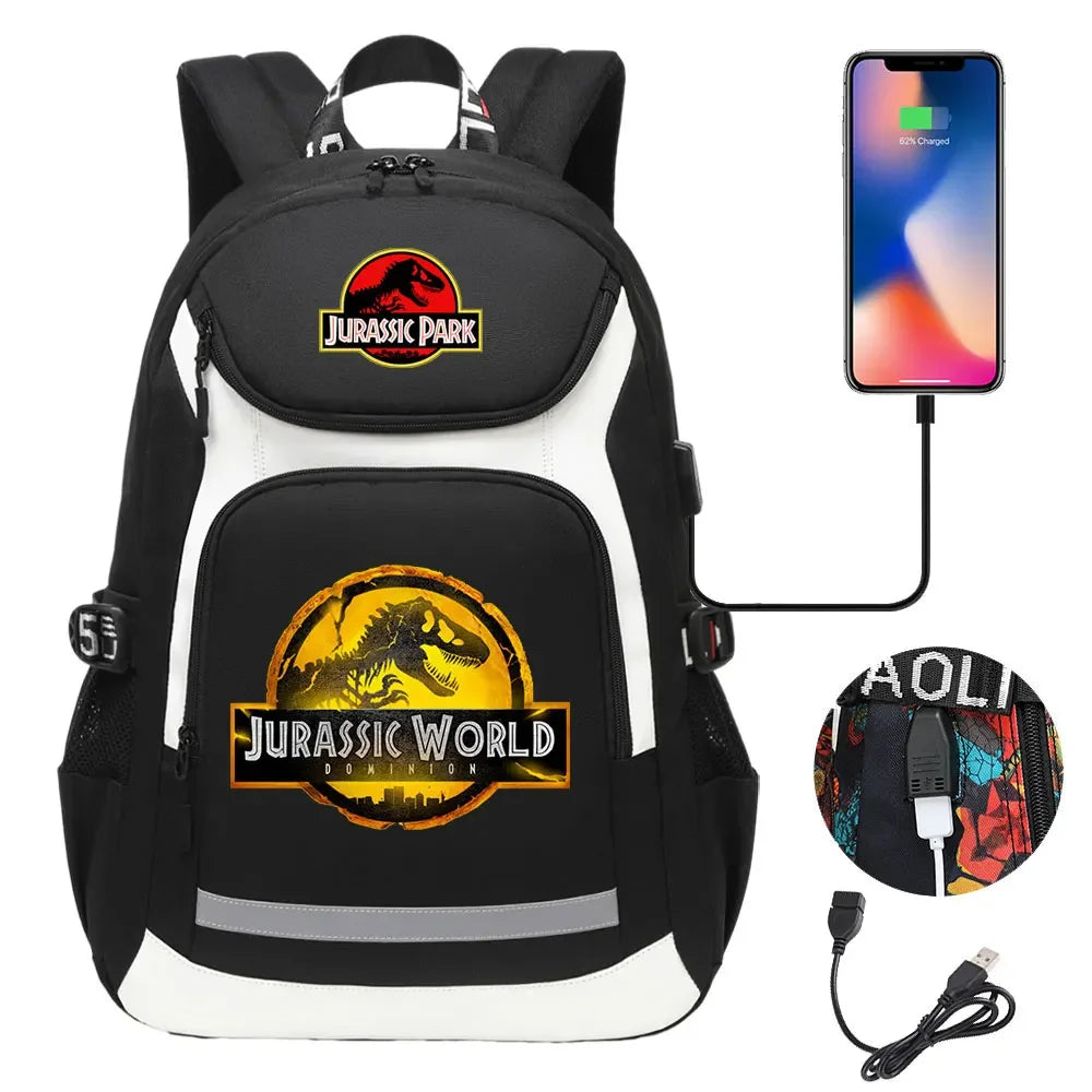 Jurassic World Park Dinosaur Girls Boys Kids School Book Bags USB Teenagers Schoolbags Women Men Laptop Travel Backpack