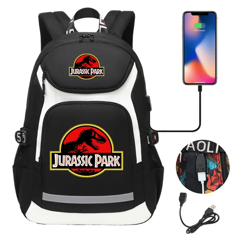 Jurassic World Park Dinosaur Girls Boys Kids School Book Bags USB Teenagers Schoolbags Women Men Laptop Travel Backpack