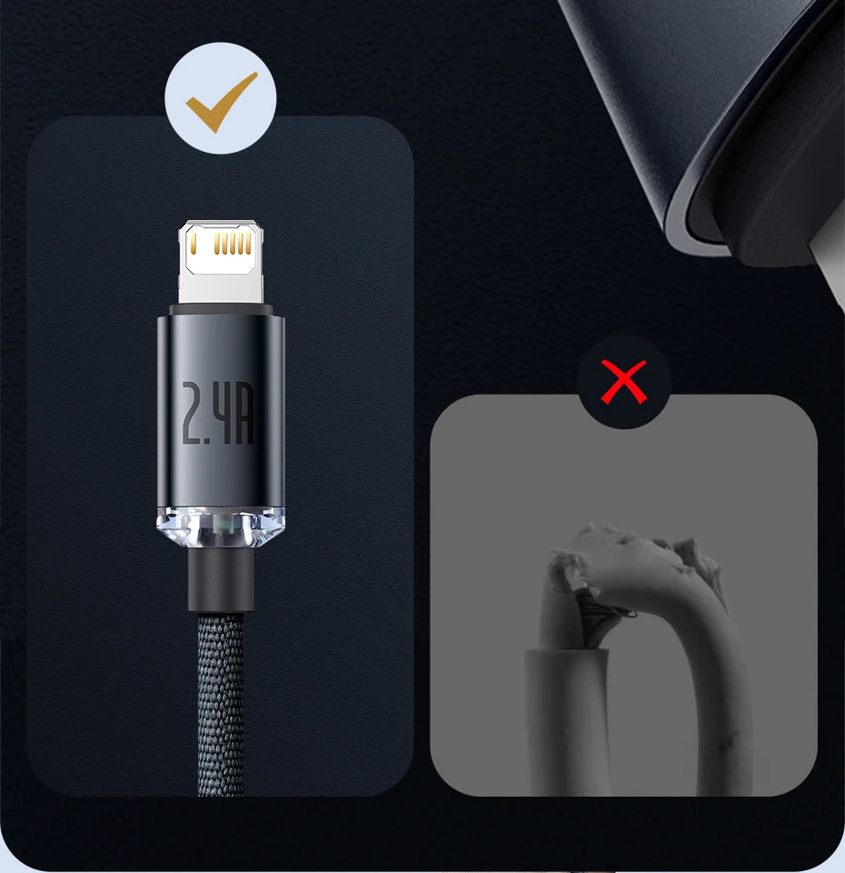 Baseus USB Cable For iPhone 14 13 12 Pro Max X XR XS 8 7 6s 6 iPad Fast Data Charging Charger USB Wire Cord Mobile Phone Cables