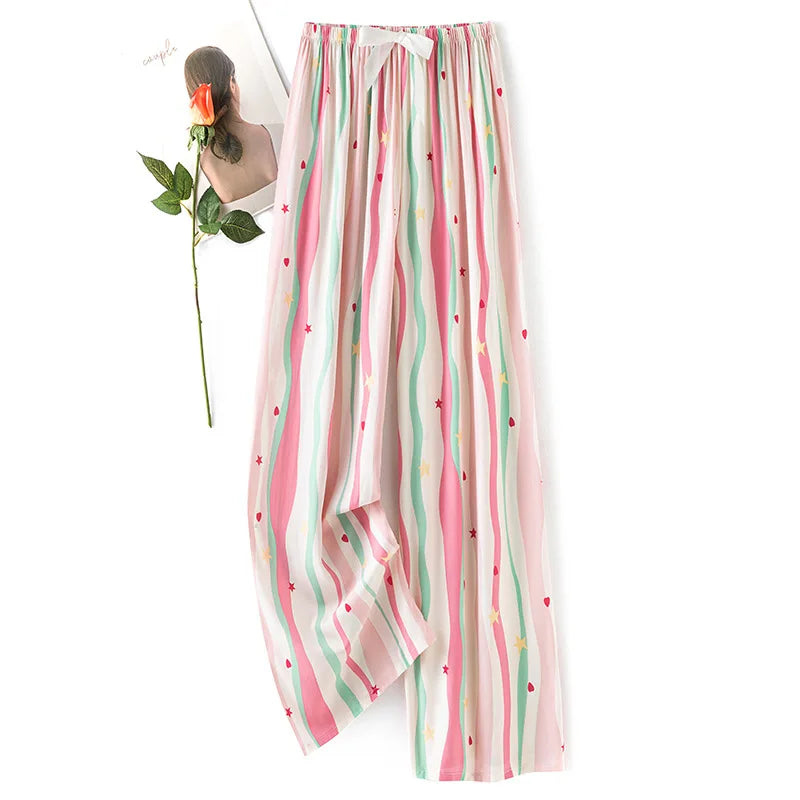 Women Casual Autumn Wide Leg Pants Floral Beach Trousers High Waist Boho Ethnic Style Calf Pants Four Season Girls Home Clothes