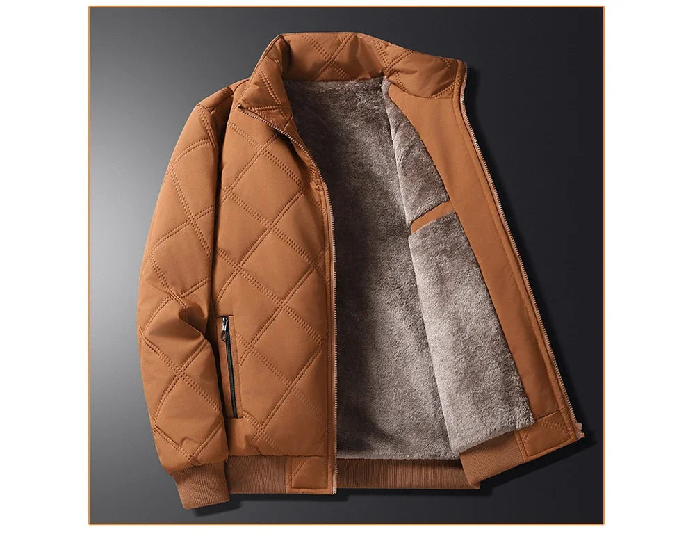 Winter Men Fleece Warm Padded Jacket Men Stand Collar Thermal Parkas Men Cotton Thicken Windbreaker Jacket Men Clothing