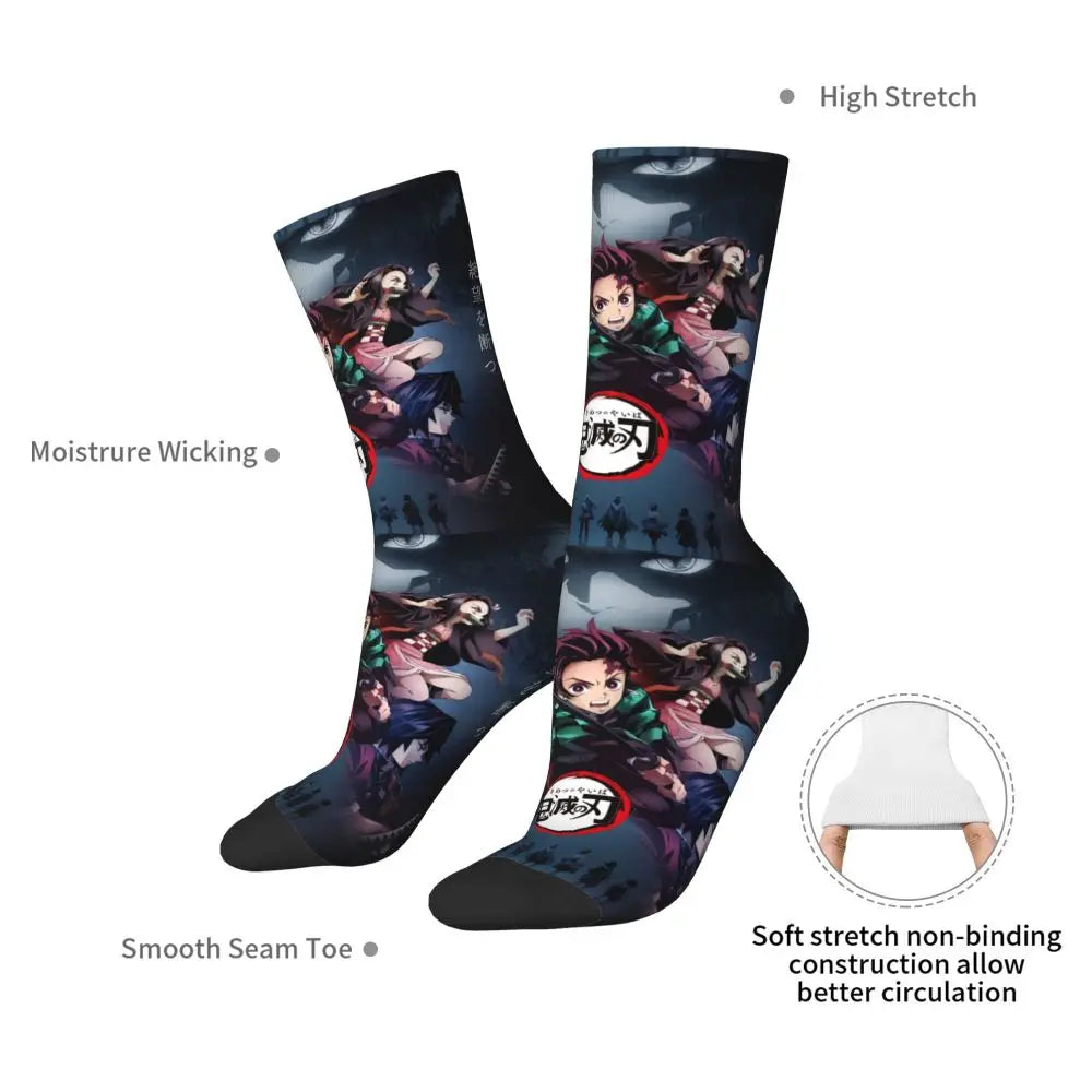 Custom Giyuu Tomioka Demon Slayer Men Women Crew Socks Unisex Kawaii Kimetsu No Yaiba Spring Summer Autumn Winter Dress Socks