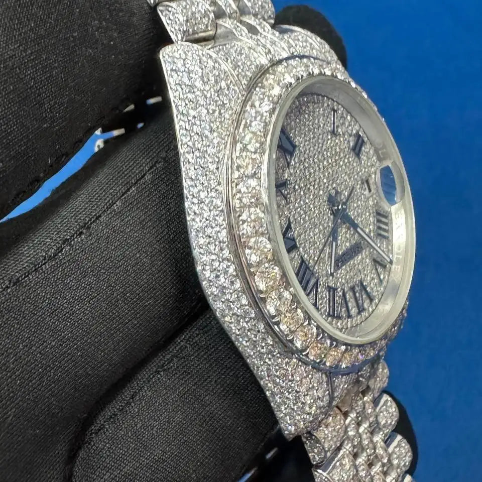 BOJ R.O.L.E.X.01 Roman Number VVS Moissanite Diamond Luxury Fashion Automatic Analog Steel Mechanical Iced Hip Hop Watch Men