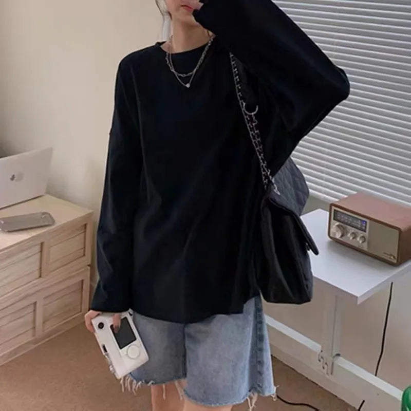 Spring Autumn Long Sve Women's Basic Sle Slim Fit Versatile Base Layer irt Korean Lazy Sle Top Trendy T-irt