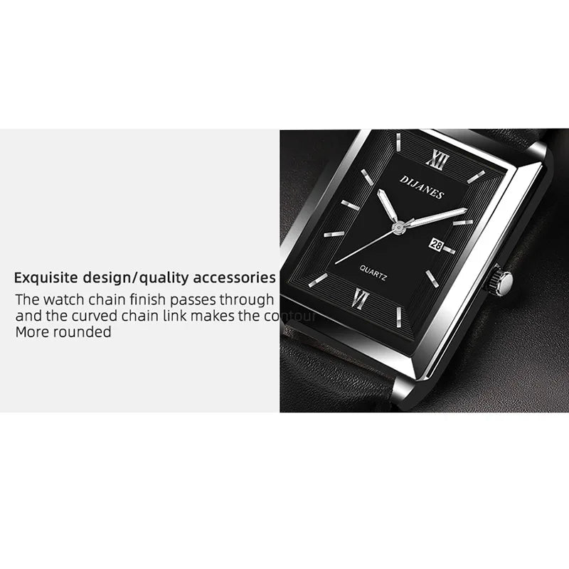 New Casual Leather Men's Square Quartz Watch Korean Student Calendar Watch Men Relojes Para Hombres