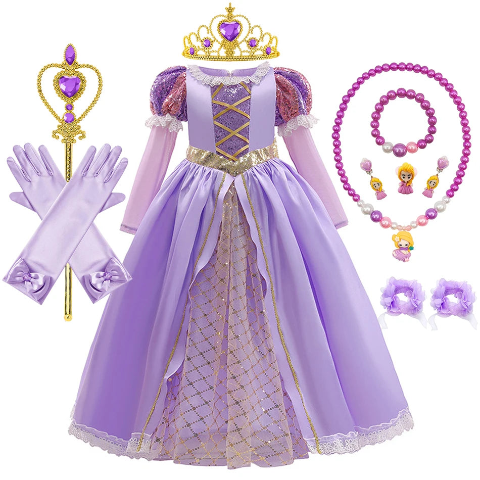 Rapunzel Dress Princess Costume Sets Children Birthday Carnival Halloween Party Fancy Girls Tangled Cosplay Clothes 2-10 Years