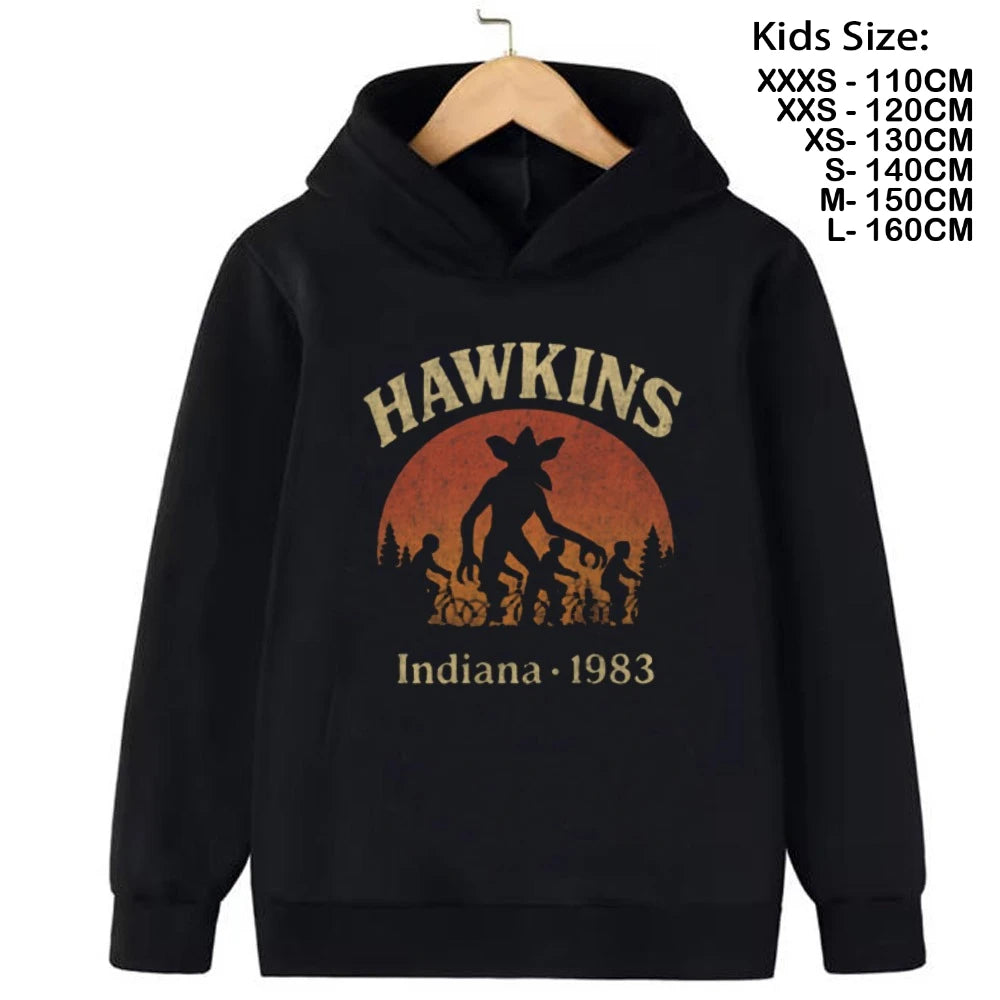 Demogorgon Hawkins Hoodies Kids Cartoon Anime Print Clothes Streetwear Basic Boys Tops Children Sweatshirts