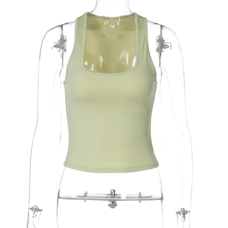 Square Collar Sleeveless Bodycon Crop tank Top Women’S Solid Sexy Elegant Y2K Top Party Clubwear Summer Outfit Wholesale