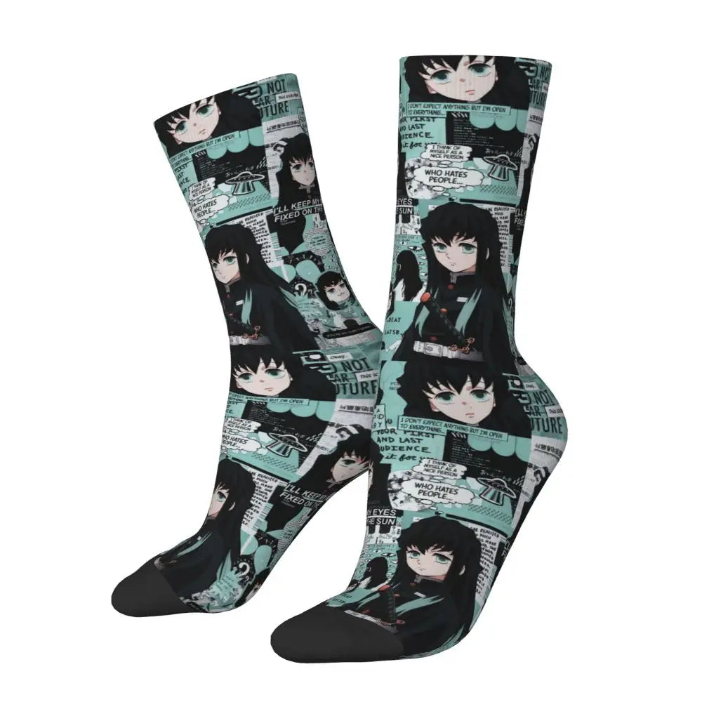 Custom Giyuu Tomioka Demon Slayer Men Women Crew Socks Unisex Kawaii Kimetsu No Yaiba Spring Summer Autumn Winter Dress Socks