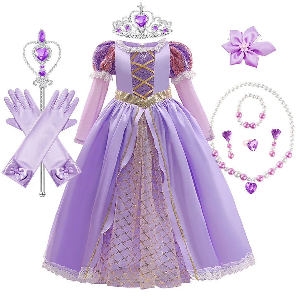 Rapunzel Dress Princess Costume Sets Children Birthday Carnival Halloween Party Fancy Girls Tangled Cosplay Clothes 2-10 Years