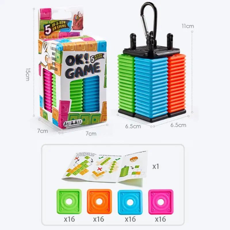 Portable Five-in-a-Row Game For Kids And Adults, Interactive Desktop Strategy Game With Colorful Pieces, Strategy Board Game