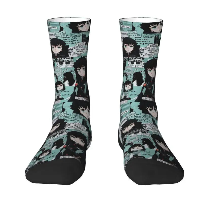 Custom Giyuu Tomioka Demon Slayer Men Women Crew Socks Unisex Kawaii Kimetsu No Yaiba Spring Summer Autumn Winter Dress Socks