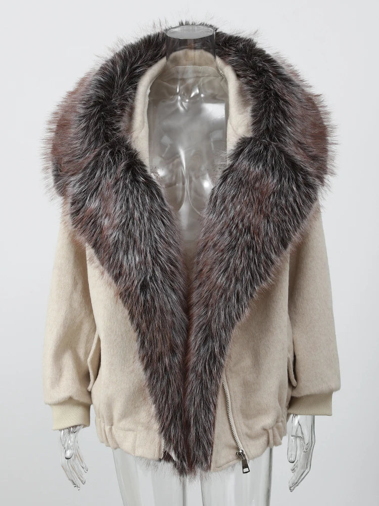 Vintage Faux Fur Woolen Jacket Women Fashion Thicken Hooded Pocket Lantern Sleeve Elastic Waist Coat 2026 Female Daily Outwear