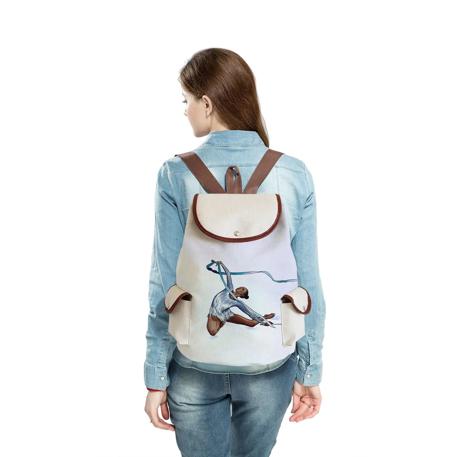 Watercolor Gymnastics Art Print Backpack Women Drawstring Bags Pretty Girls Daypack Gymnast Storage Bag for Travel Gift Portable