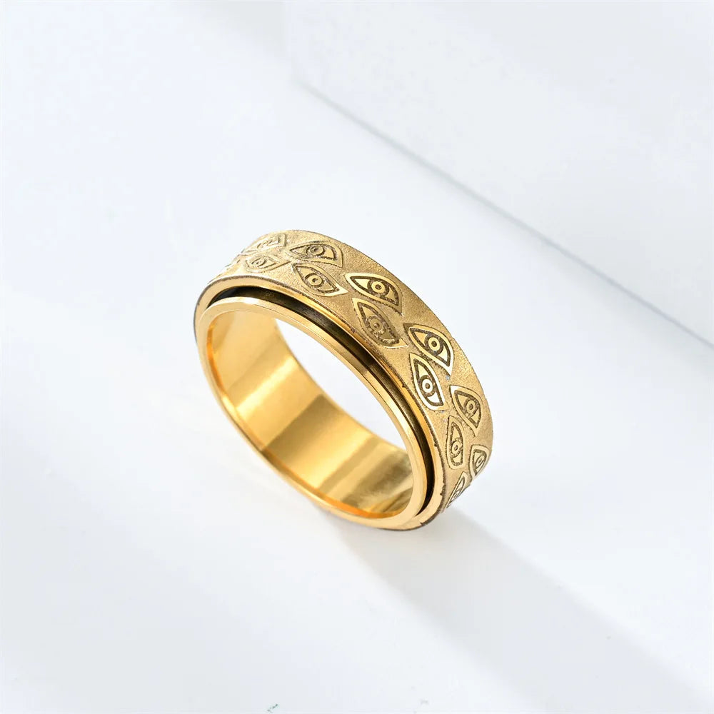 Demon Eye Rotating Anxiety Relife Spinning Ring For Men Anti Stress Stainless Steel Spinner Fidgets Joint Ring Anillo Hombres
