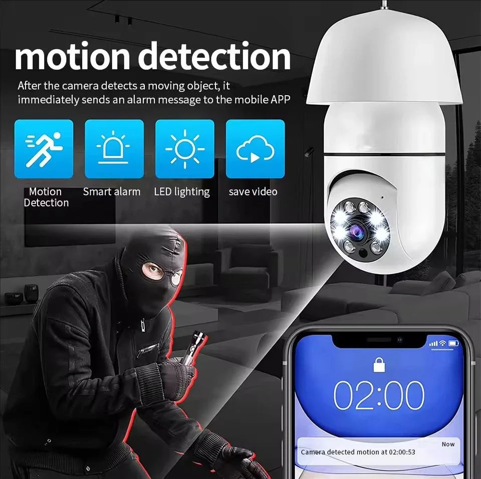 E27 Bulb Surveillance Outdoor Security Camera Automatic Night Vision Color Indoor Motion Detection Focus Zoom WiFi Camera