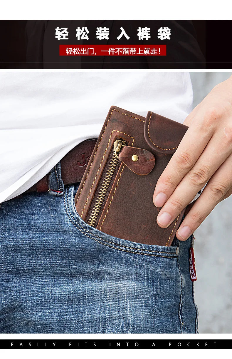 Crazy Horse Cowhide Leather Wallet for Men Genuine Leather Men Wallet Hasp Vintage Wallet Men